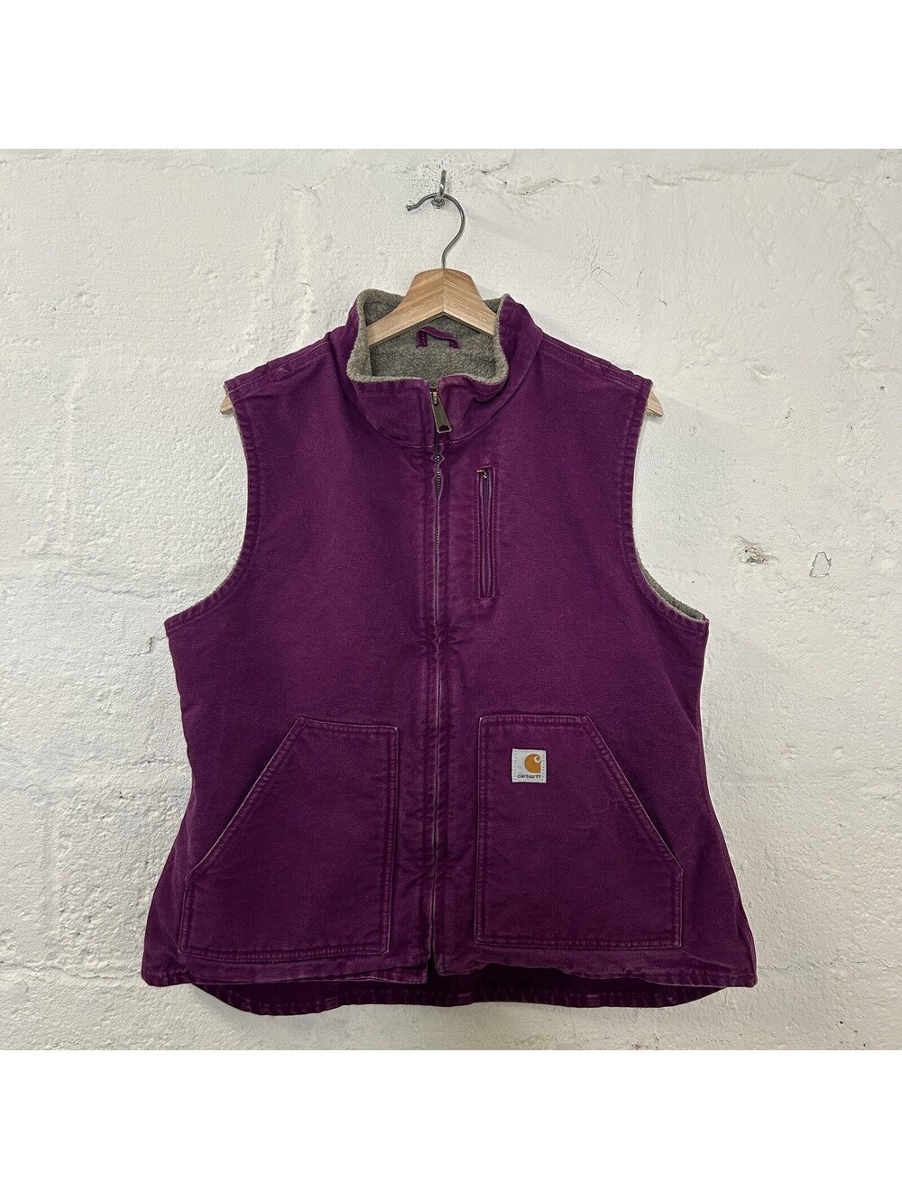 Vintage Carhartt Sherpa Mock-Neck Vest “Bright Grape Purple”